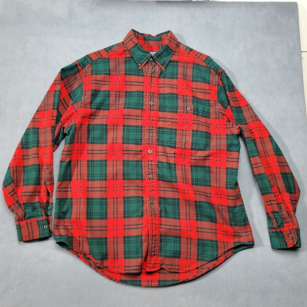 Lands End Shirt Mens Large Red Green Plaid Vintage Flannel 1998 90s Grunge
